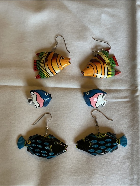 Jewelry - Hand-Painted Colorful Wooden Fish Earring Bundle